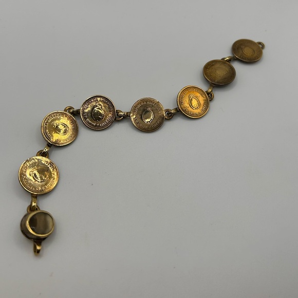 Jewelry - Vintage handmade Argitina coin bracelet brass clasp with tiger eyes